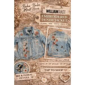 William Rast Floral Bee Embroidered Denim Jacket Boho Medium Wash L